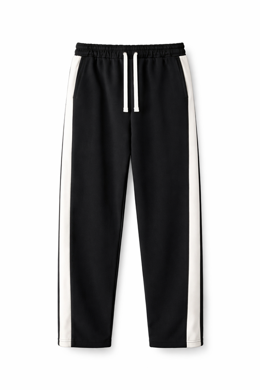 RENVOX Dual Stripe Straight Fit Track Pants – Premium Streetwear Trousers (Black)