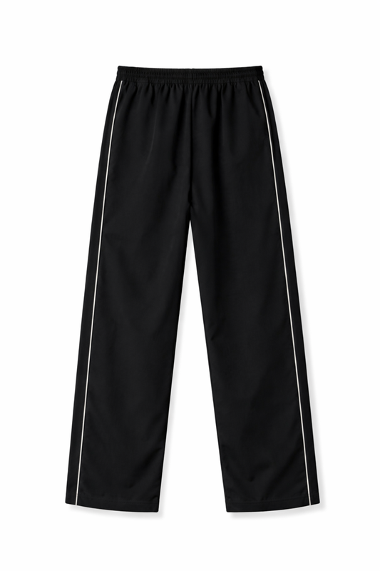 Minimal Stripe Wide-Leg Track Pants – Black