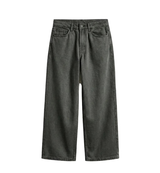 RENVOX Charcoal Wide Leg Jeans – Premium Washed Straight Fit Denim