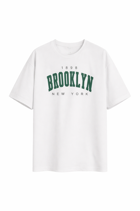 Brooklyn Varsity Print Oversized T-Shirt – White