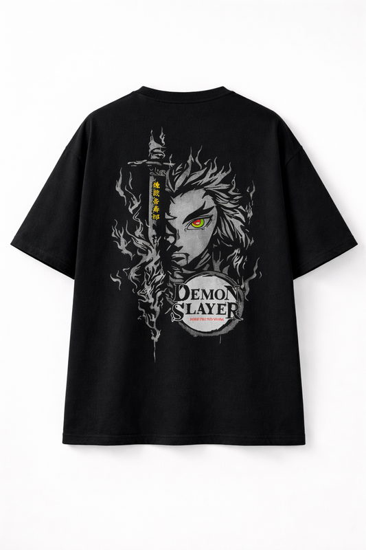 RENVOX Demon Slayer Oversized T-Shirt – Premium Cotton Drop Shoulder Fit (Black)